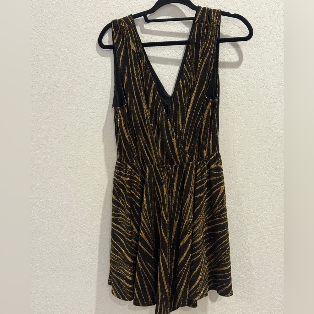 ANDREA Glam Black and Gold Fit and Flare Mini Dress